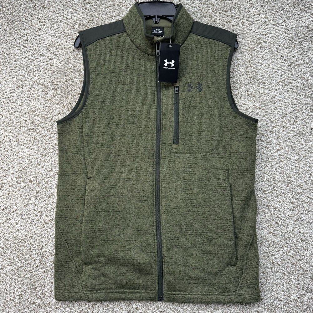 Under Armour Specialist Fleece Vest Men's Small Green Full Zio Pockets Golf New
